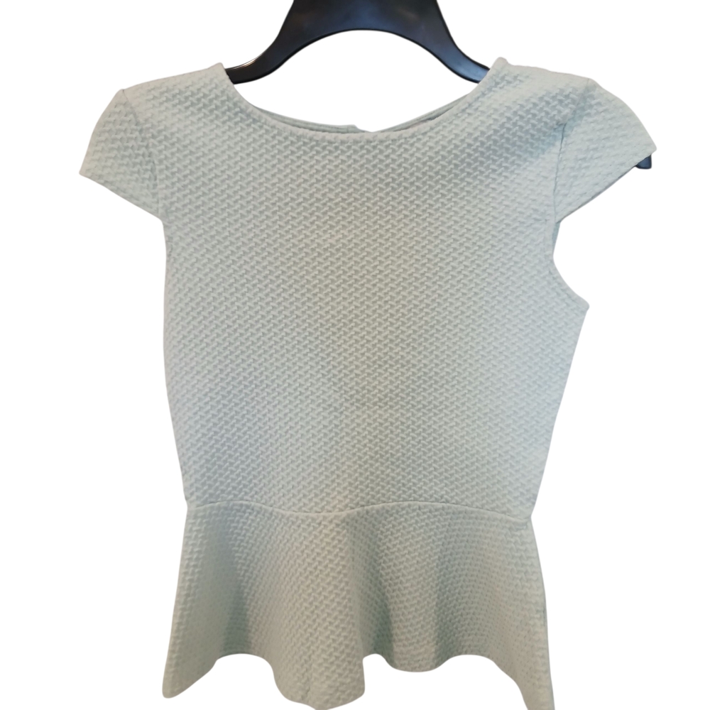 ASOS Textured Celery Green Cap Sleeve Womens 4 Peplum Top Stretch Textured